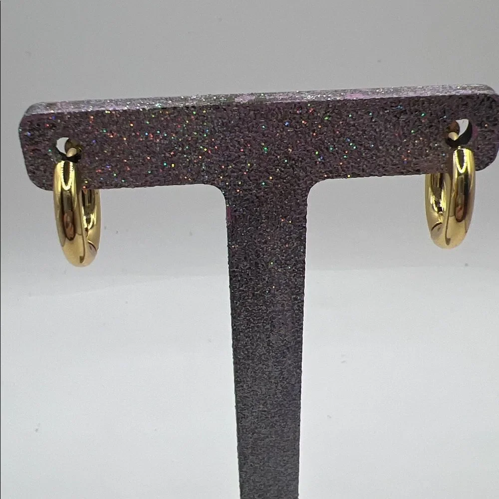 Classic Gold-Tone Over Stainless Steel Hoop Huggie Earrings - Women Jewelry